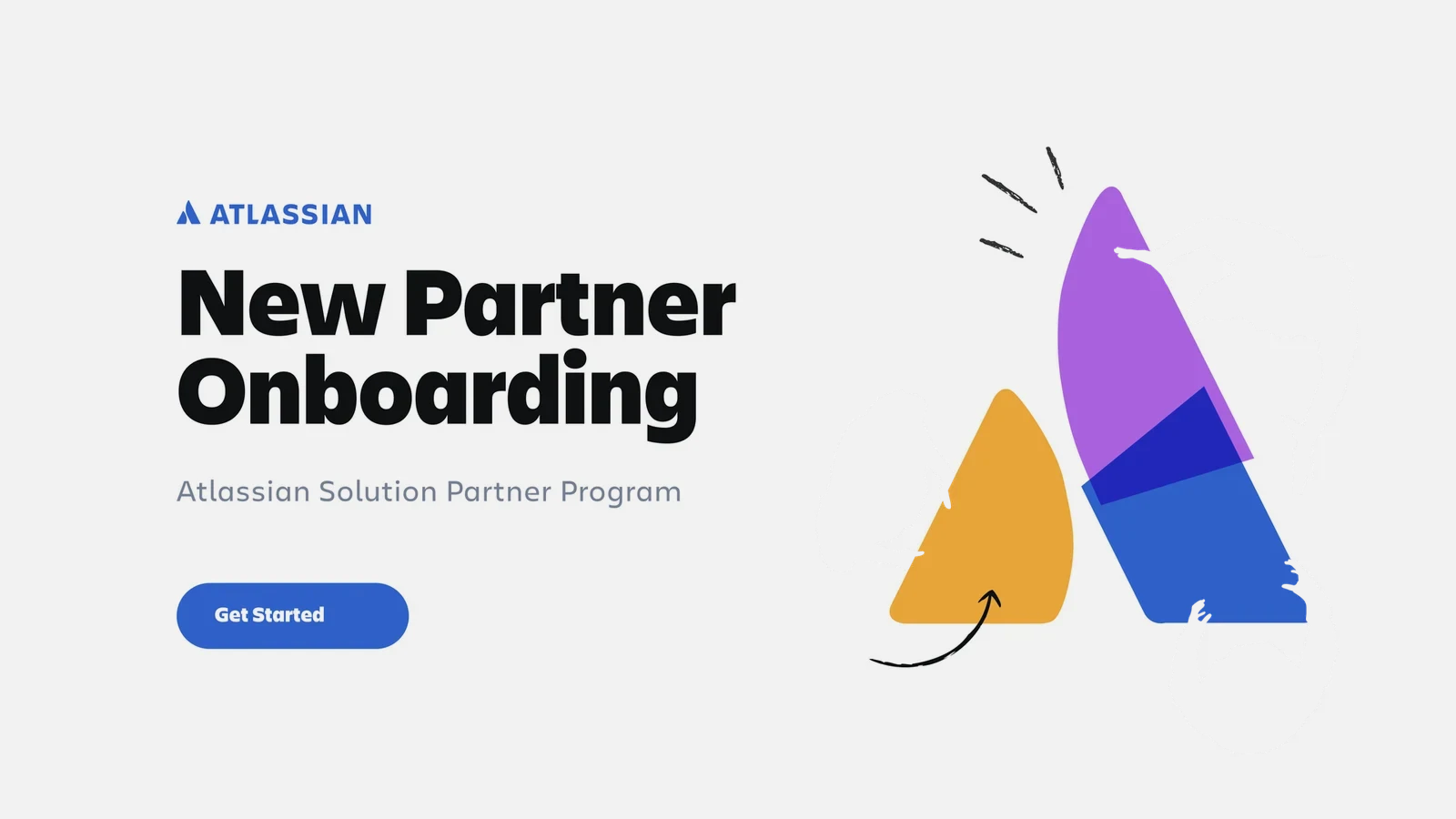 New Partner Onboarding cover: the Atlassian Solution Partner Program title beside an illustration of hands holding shapes.