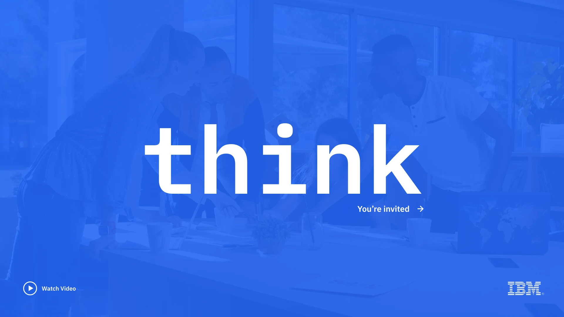 IBM Think Digital cover: the “think” wordmark in white on IBM blue, “You’re invited”.