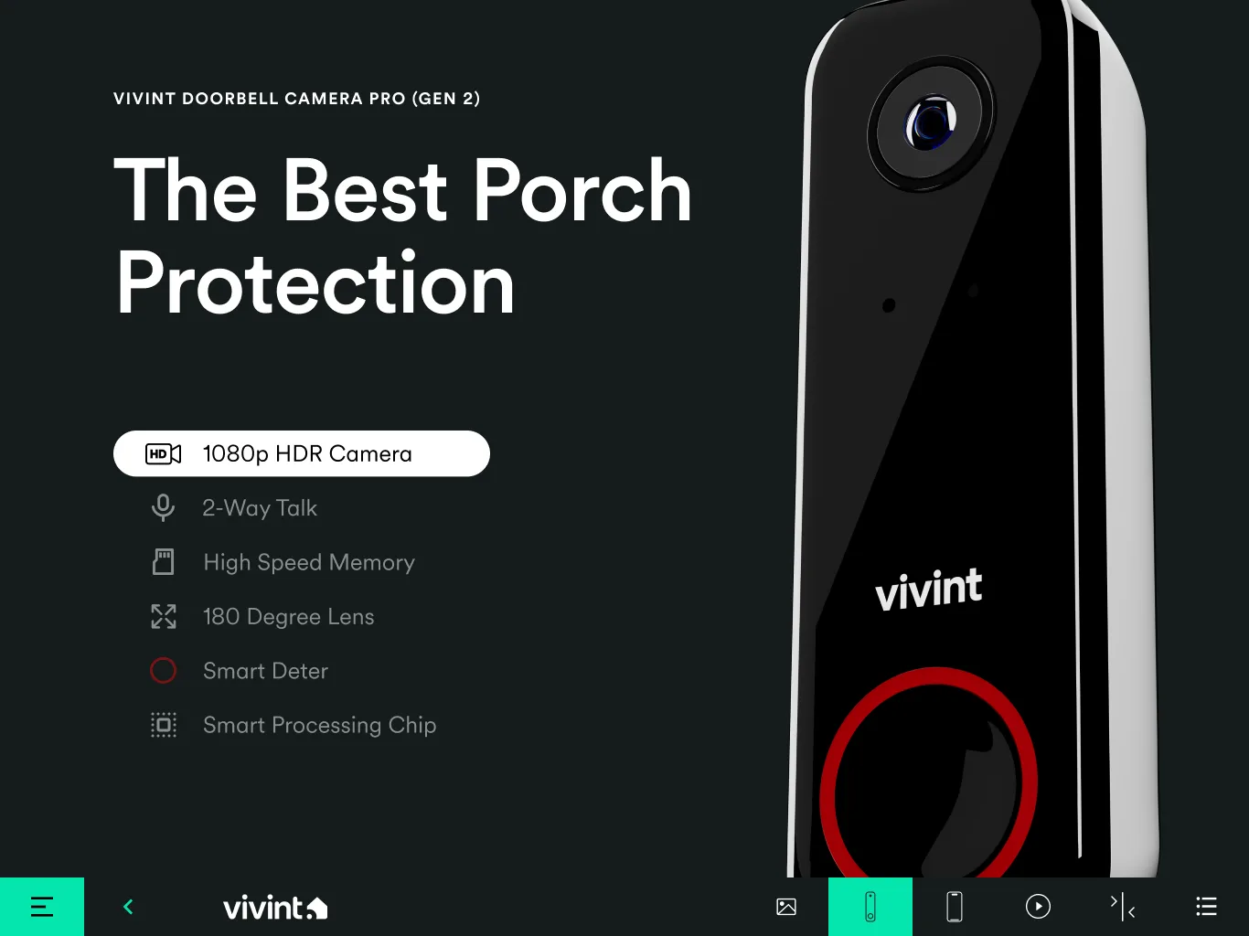Doorbell Camera Pro 2 slide headed "The Best Porch Protection", with a feature list beside the doorbell.